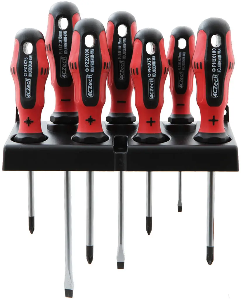 Sada šroubováků PL,PH,PZ 7-dílná profi v kartonu + plastový držák